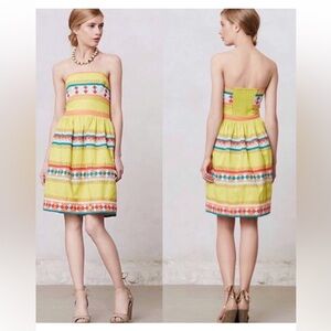 Anthropologie Leifsdottir Quilotoa Strapless Embroidered Dress w/pockets
